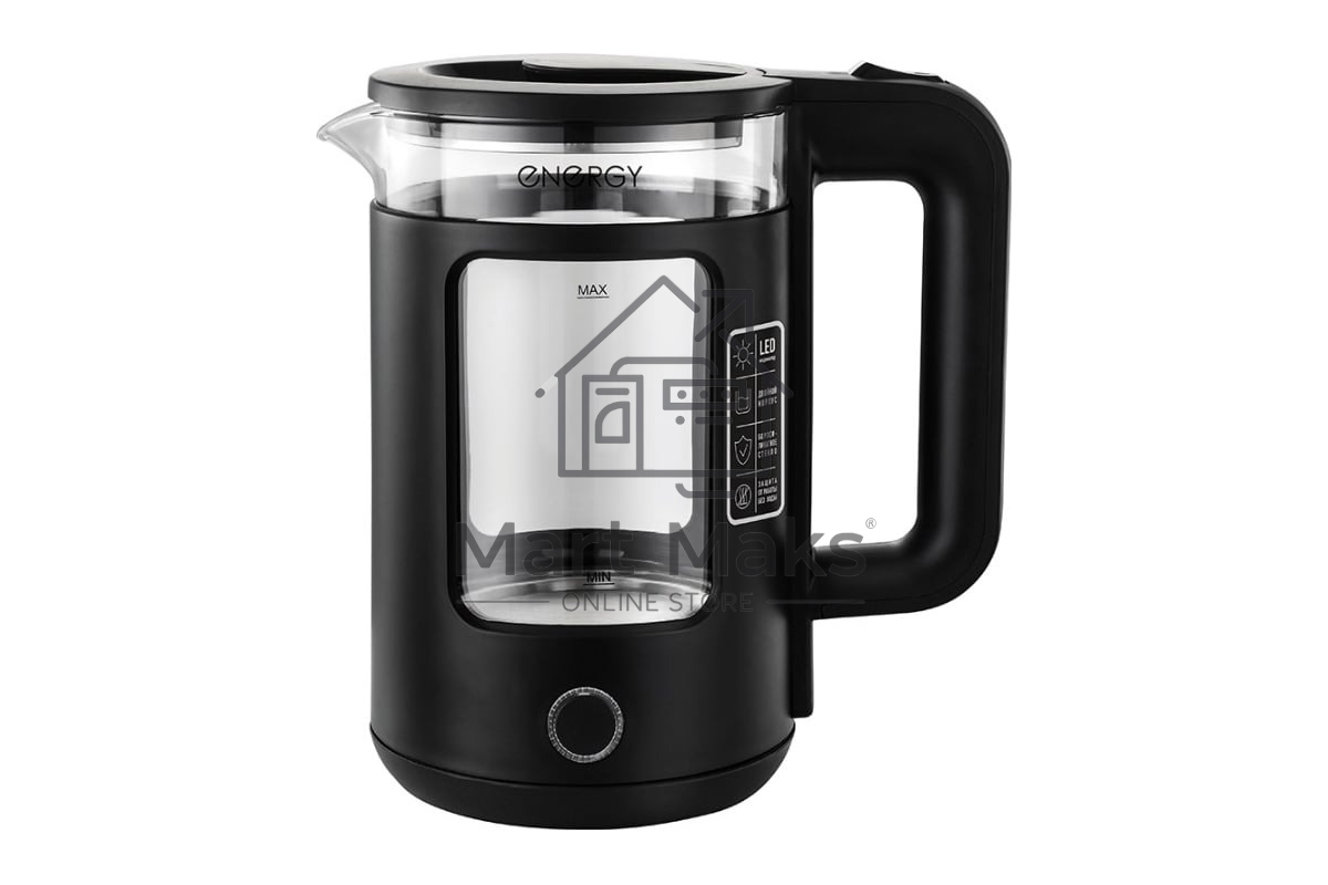 Чайник электрический Energy E-256, 1500 Вт, 1,5л, стекло, черный