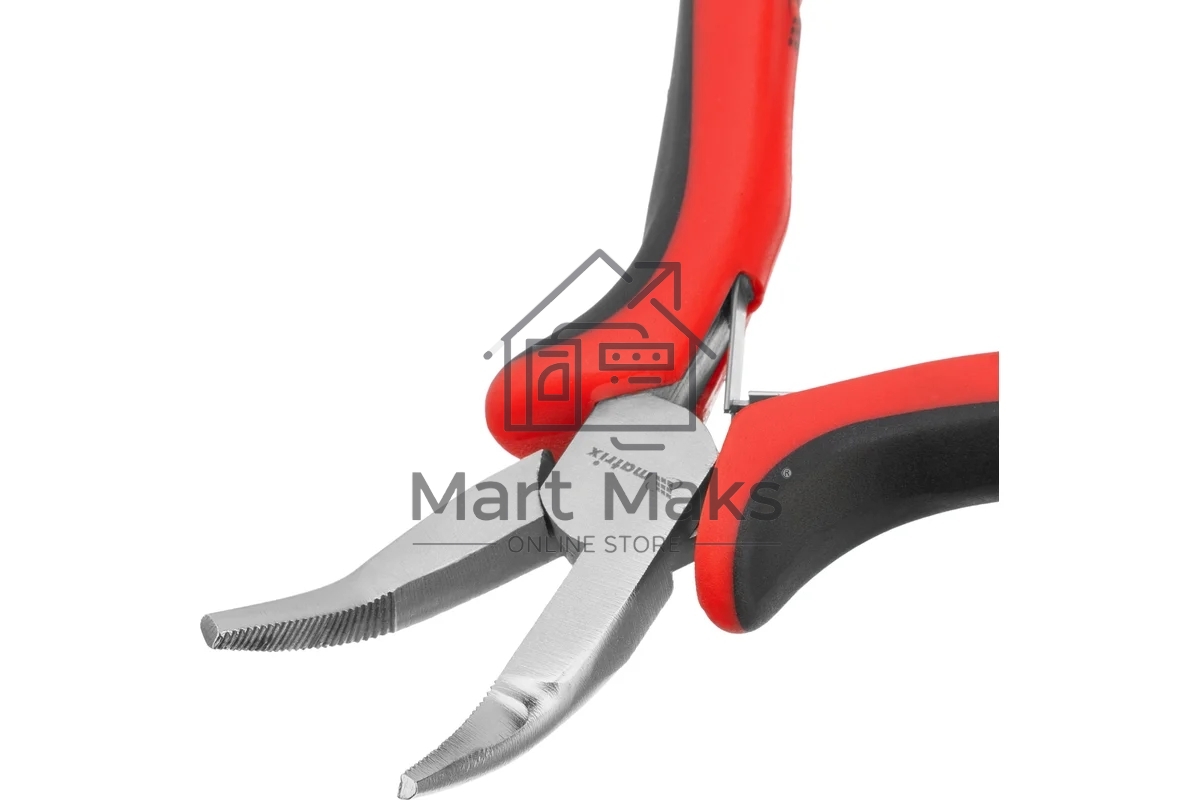 Длинногубцы Matrix Mini, 130 мм, никелированные, изогнутые, авторазжим, двухкомпонентные рукоятки