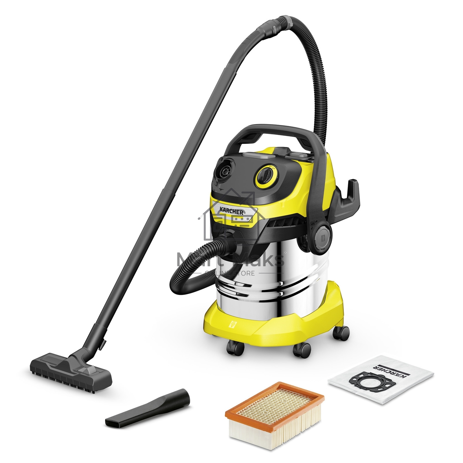 Строительный пылесос Karcher WD 5 S V-25/5/22 желтый, 1100 Вт, уборка сухая/сбор воды, пылесборник мешок/контейнер, 25 л