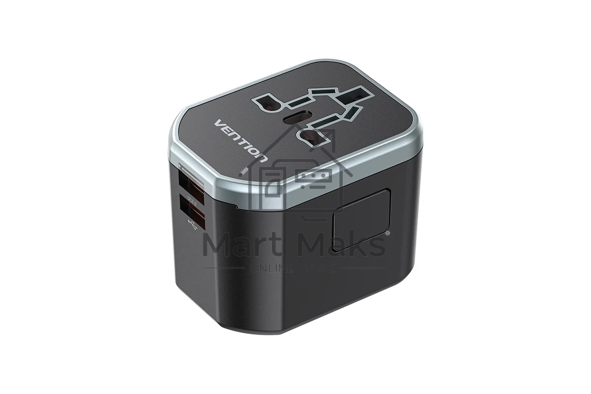 Универсальный дорожный адаптер Vention FJCB0 USB (C + A + A) черный