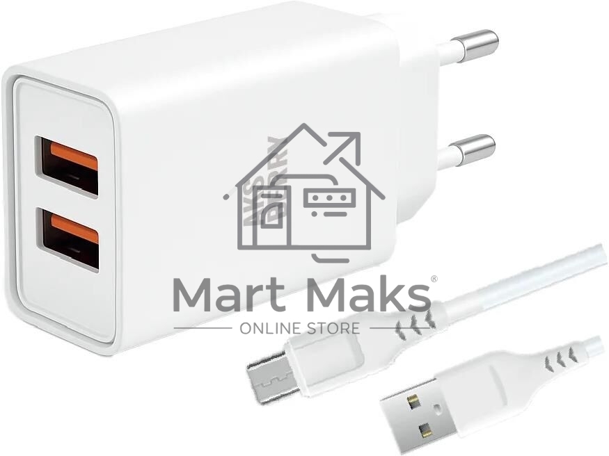 Зарядное устройство Aksberry (6900203230010) СЗУ T38 2 USB 2.4A + MicroUSB белый