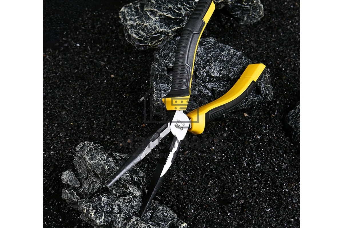 Удлиненные плоскогубцы Deli DL0102 200 мм, двухкомпонентная прорезиненная рукоять