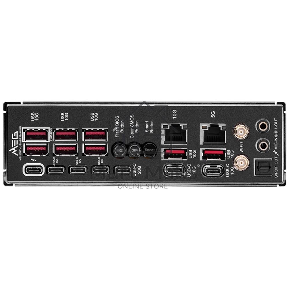 Материнская плата MSI MEG Z890 GODLIKE, LGA1851, Intel Z890, 4xDDR5, 4xSATA, 8xM.2, 2xPCIe 5.0 x16, 1xPCIe 4.0 x4, 2xThunderbolt 4 (40Gbps), 1x10G LAN, 1x5Gb LAN, Wi-Fi 7, Bluetooth 5.4, 5xUSB-C 10Gbps, 1xUSB-C 20Gbps, 8xUSB-A 10Gbps, 4xUSB-A 5Gbps, 4xUSB