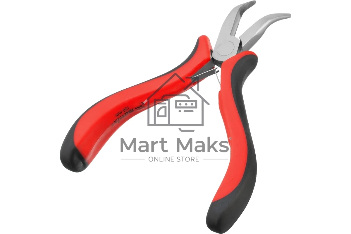 Длинногубцы Matrix Mini, 130 мм, никелированные, изогнутые, авторазжим, двухкомпонентные рукоятки