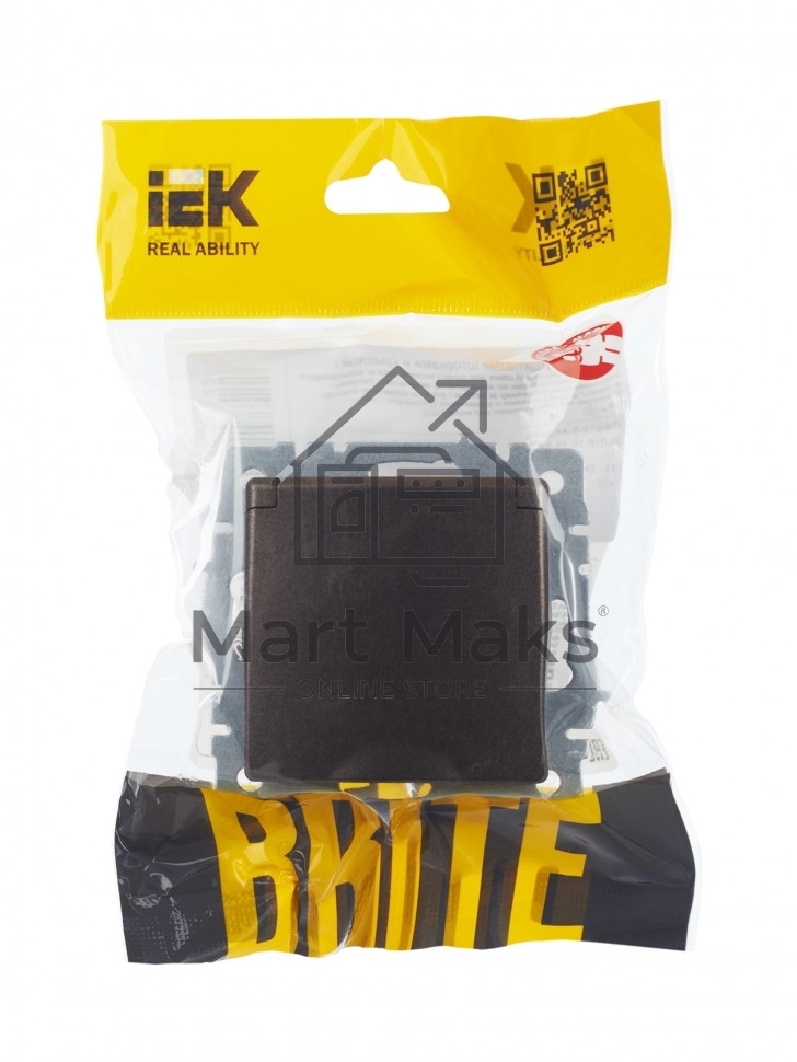 Розетка 1-местная IEK BRITE РСбш10-3-44-БрТБ с заземлением, с защитными шторками и крышкой, 16А, IP44, темная бронза