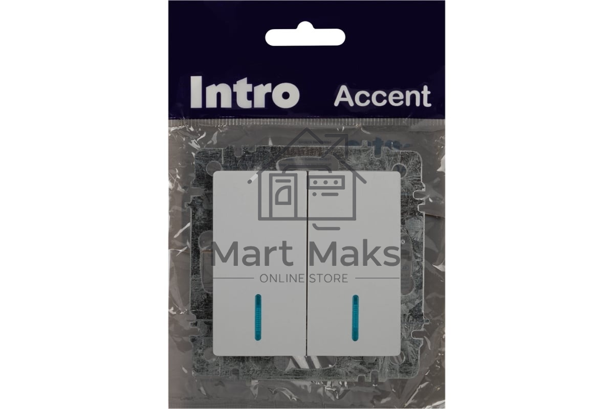 Выключатель Intro Accent 6-105-01 двойн. с подсветкой 10А-250В IP20 СУ AL/CU белый Б0063505