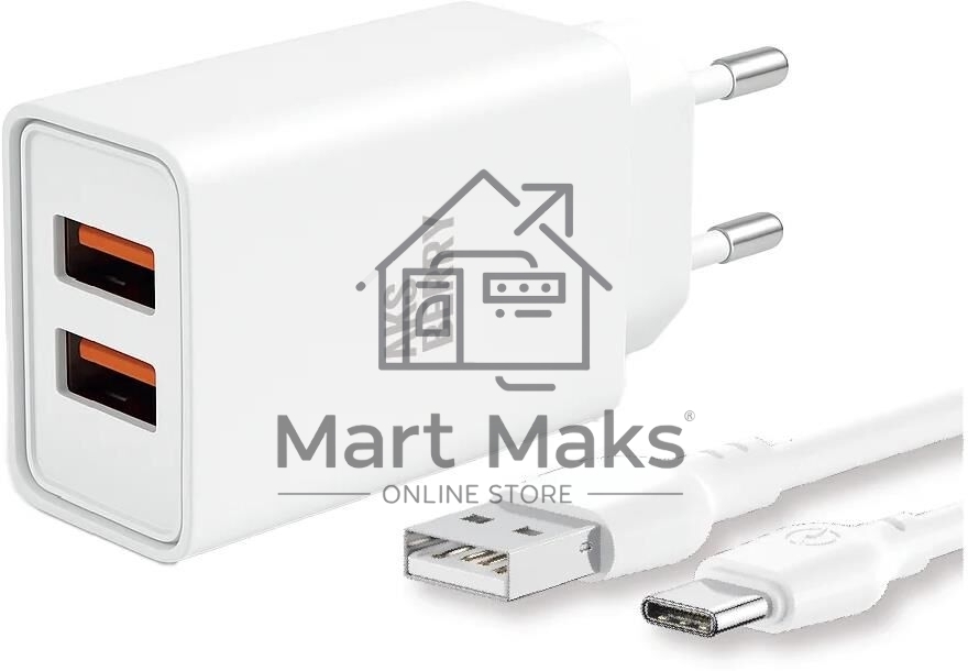 Зарядное устройство Aksberry (6900203240019) T38 2 USB 2.4A + Type-C белый