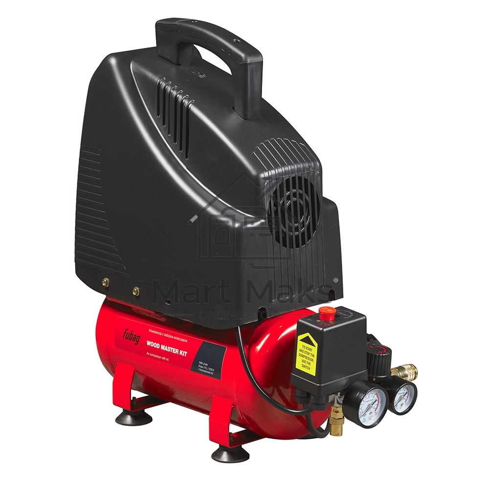 Компрессор поршневой Fubag Wood Master Kit безмасляный 180 л/мин, 6 л, 1100 Вт, красный/черный