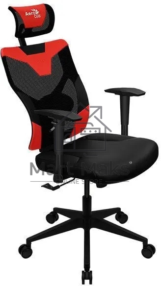 Кресло Aerocool GUARDIAN Champion красный, сетка, 150 кг, подголовник, регулируемые подлокотники, механизм качания, поясничная подушка