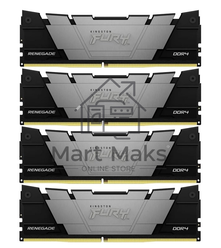 Оперативная память Kingston Fury Renegade, DDR4, 32GB (4x8GB), 3200MHz, CL16, DIMM, с радиатором, черный