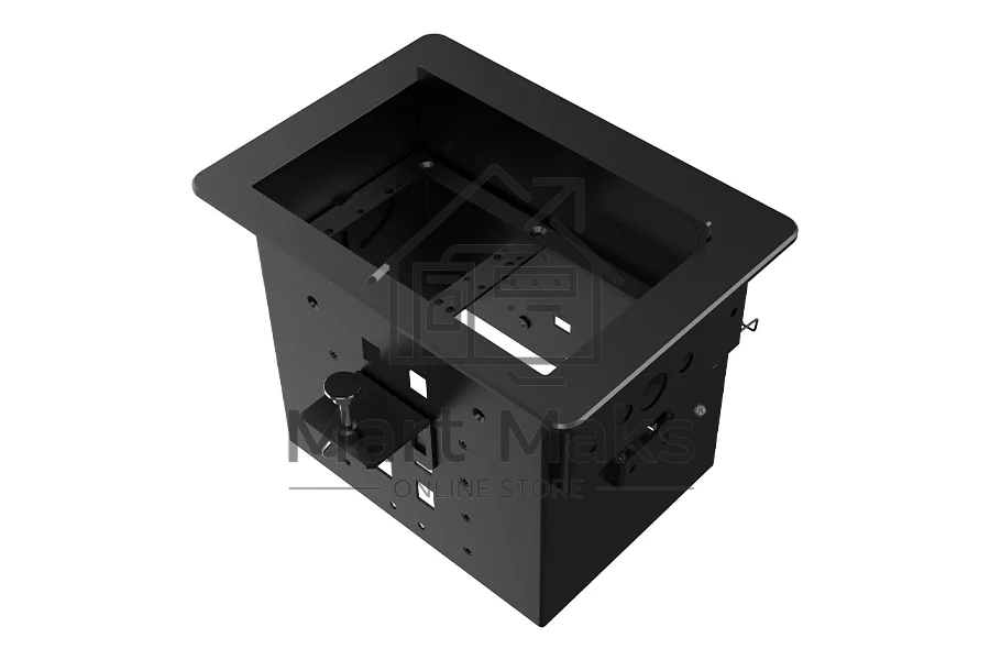 Прямоугольный металлический корпус Wize Pro WRTS-06BOX-B для модульной системы врезного лючка в стол с убирающейся крышкой для установки до 6 модулей-вставок, преустановленная рамка, черный
