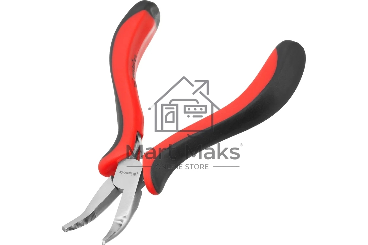 Длинногубцы Matrix Mini, 130 мм, никелированные, изогнутые, авторазжим, двухкомпонентные рукоятки