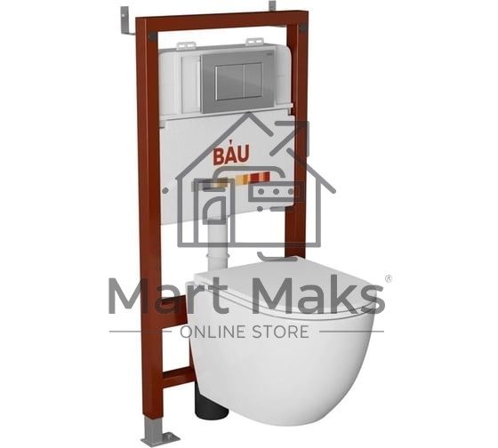 Комплект BAU 6 в 1: инсталляция BAU PRO, унитаз подвесной торнадо Bau Nimb Hurricane-2, сиденье дюропласт микролифт, клавиша BAU Stil, хром