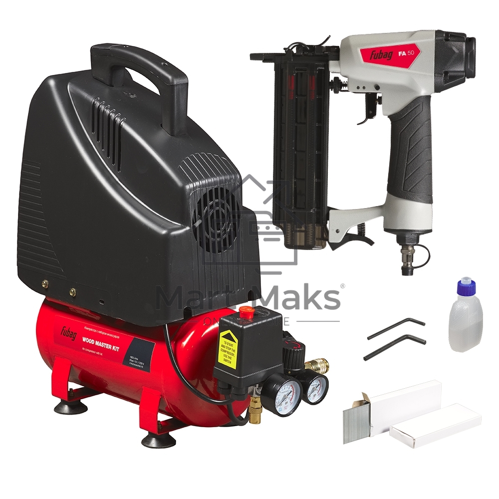 Компрессор поршневой Fubag Wood Master Kit безмасляный 180 л/мин, 6 л, 1100 Вт, красный/черный