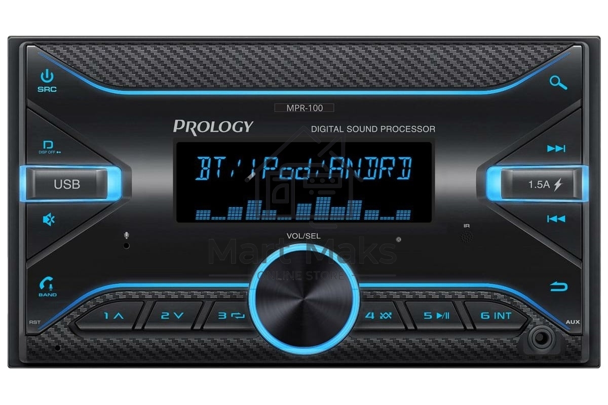 Автомагнитола Prology MPR-100, 2 DIN, Bluetooth, USB Type-A, AUX, пульт ДУ