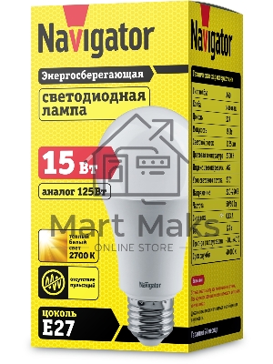 Лампа светодиодная Navigator NLL-A70/А60-15-230-2.7K-E27