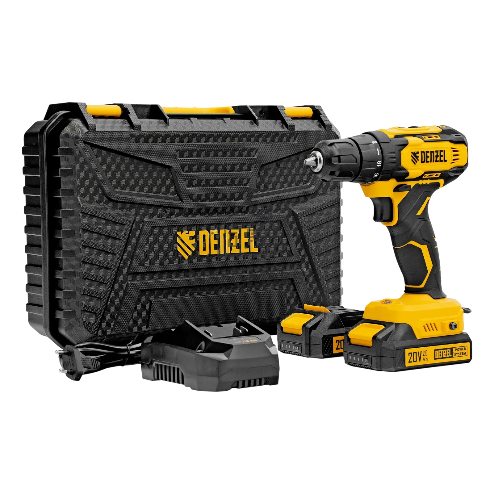 Дрель-шуруповерт Denzel CDQ-20, Аккумуляторная, 20В, 2 АКБ, Кейс