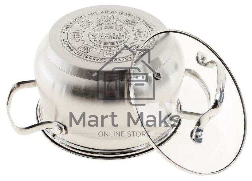 Набор посуды Kelli KL-4209 6 пред. Кастрюля с жаропрочной стекл. крышкой 2.1 л. Кастрюля с жаропрочной стекл. крышкой 3 л. Кастрюля с жаропрочной стекл. крышкой 4 л. Высококачественная нерж. сталь 18/10. 5-ти слойное капсульное дно.