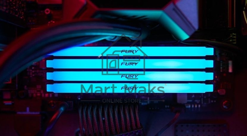 Оперативная память Kingston Fury Beast, DDR4, 32GB (4x8GB), 3200MHz, CL16, DIMM, с радиатором, RGB, черный