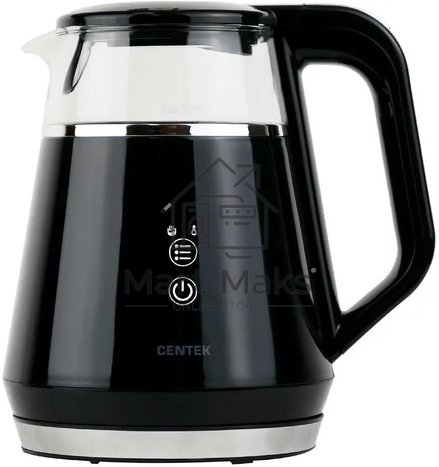 Чайник Centek CT-0019, 1100Вт стекло, черный и серебристый