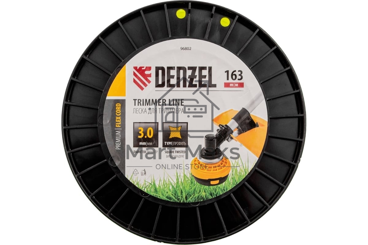 Леска для триммера Denzel витой квадрат, 3,0мм х 163м, на DIN катушке FLEX CORD