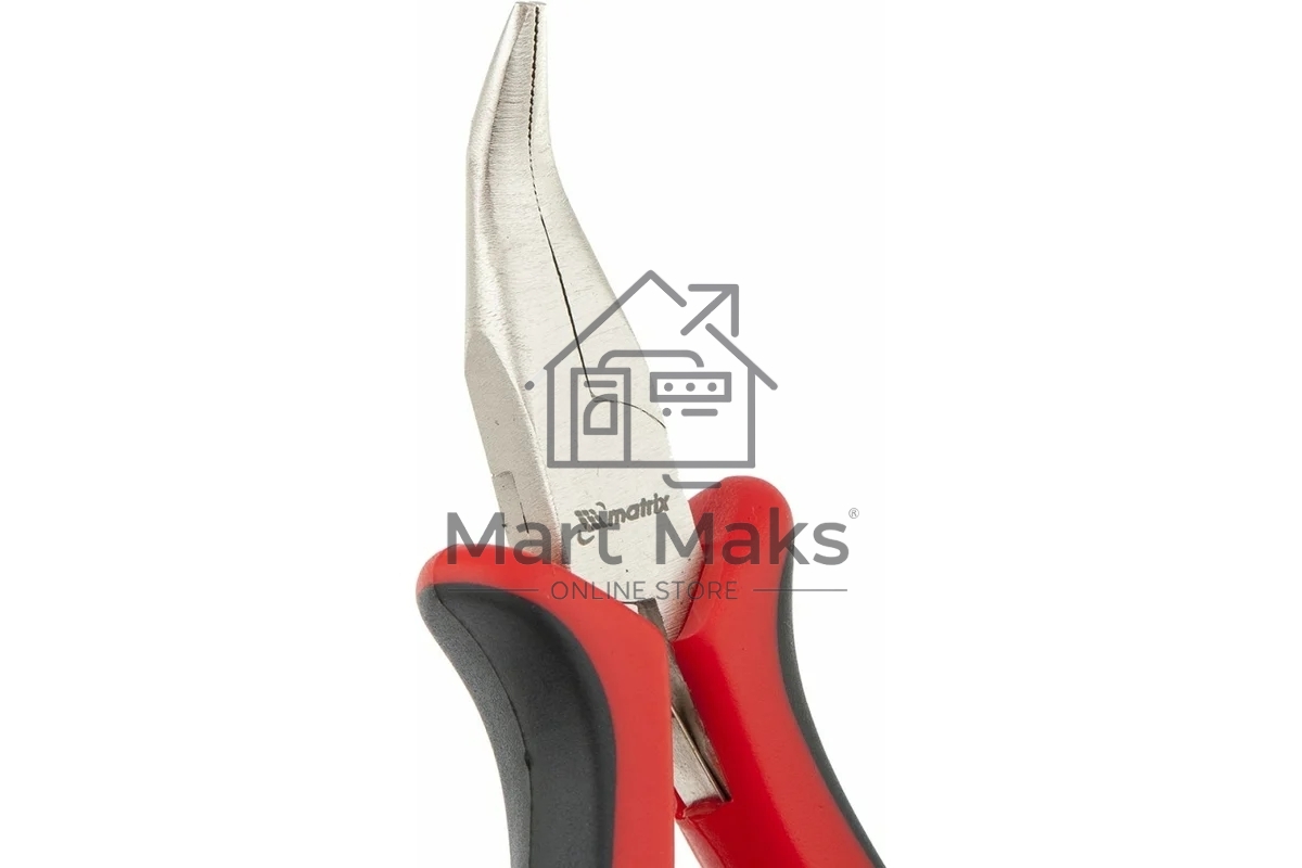 Длинногубцы Matrix Mini, 130 мм, никелированные, изогнутые, авторазжим, двухкомпонентные рукоятки