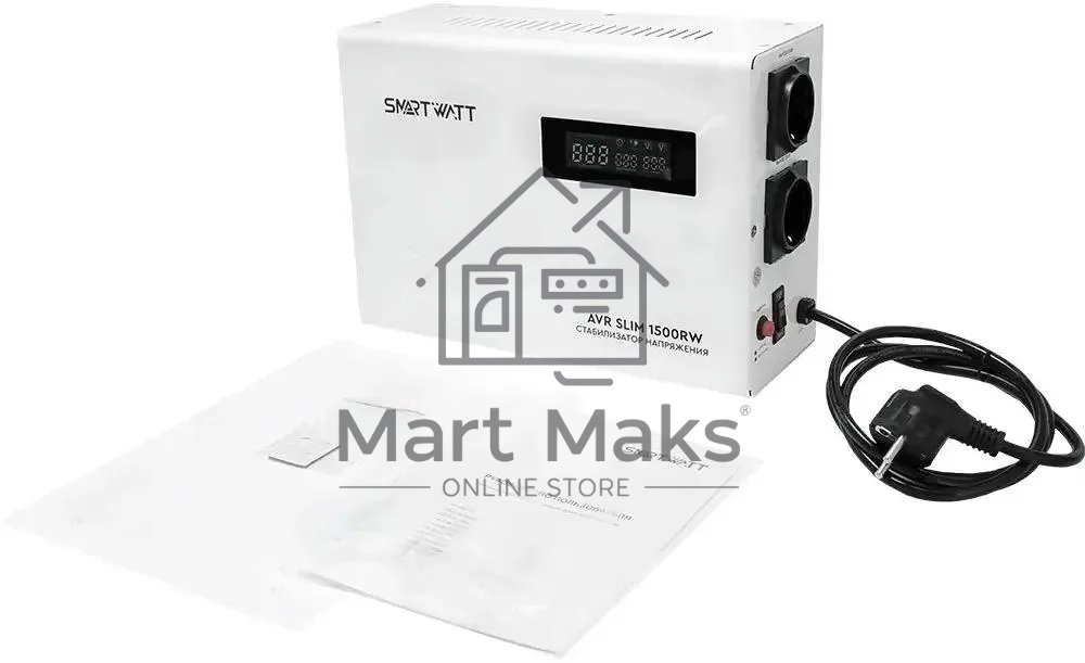 Настенный стабилизатор напряжения SMARTWATT AVR SLIM 1500RW (100W - 260W, 1500VA, 1.5 кВт, 50 Гц, розеток - 2, LED-диспл