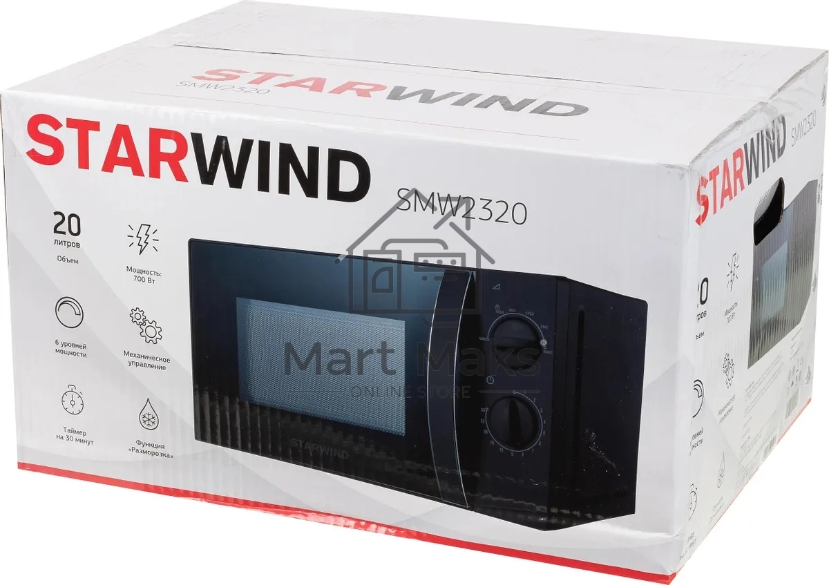 Микроволновая печь Starwind SMW2320 черный, 20 л, 700 Вт, переключатели - поворотный механизм