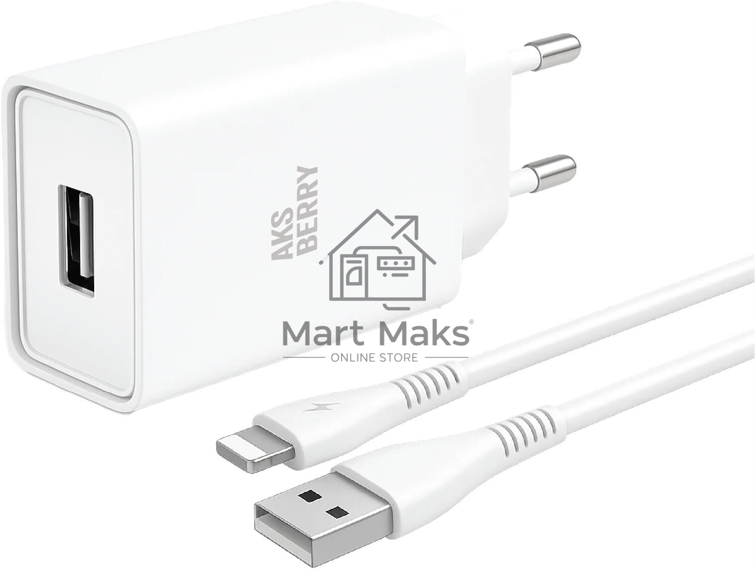 Зарядное устройство Aksberry (6900221580012) T40 1USB 24A + Lightning (белый)