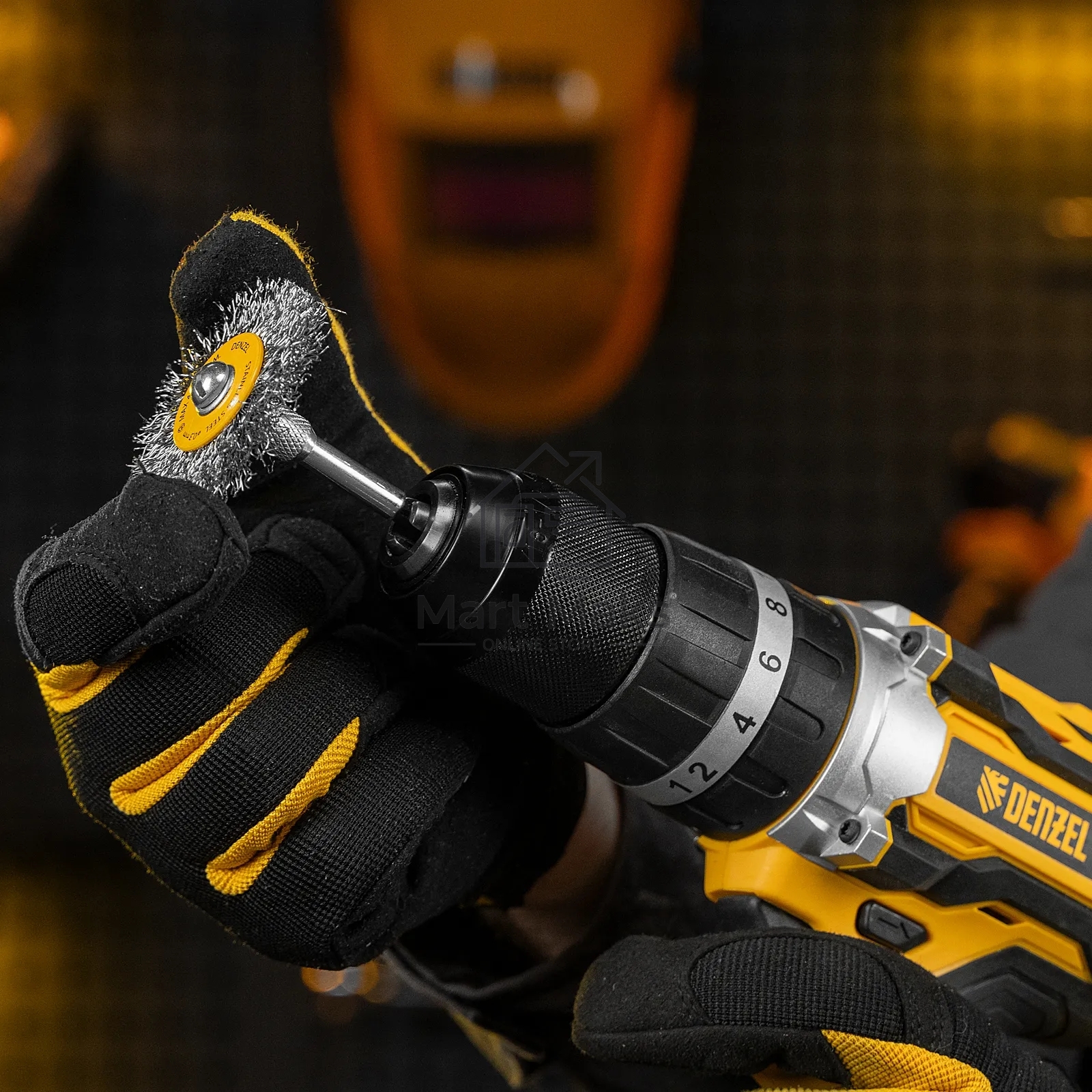 Набор щеток для дрели Denzel 5 Плоских 25-38-50-63-75 мм, шпилька, нерж. вит. проволока