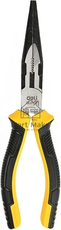 Удлиненные плоскогубцы Deli DL0102 200 мм, двухкомпонентная прорезиненная рукоять