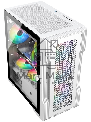 Компьютерный корпус 1STPLAYER TRILOBITE T3 белый / mATX, TG / 4x 120мм LED fans inc. / T3-WH-4F1-W