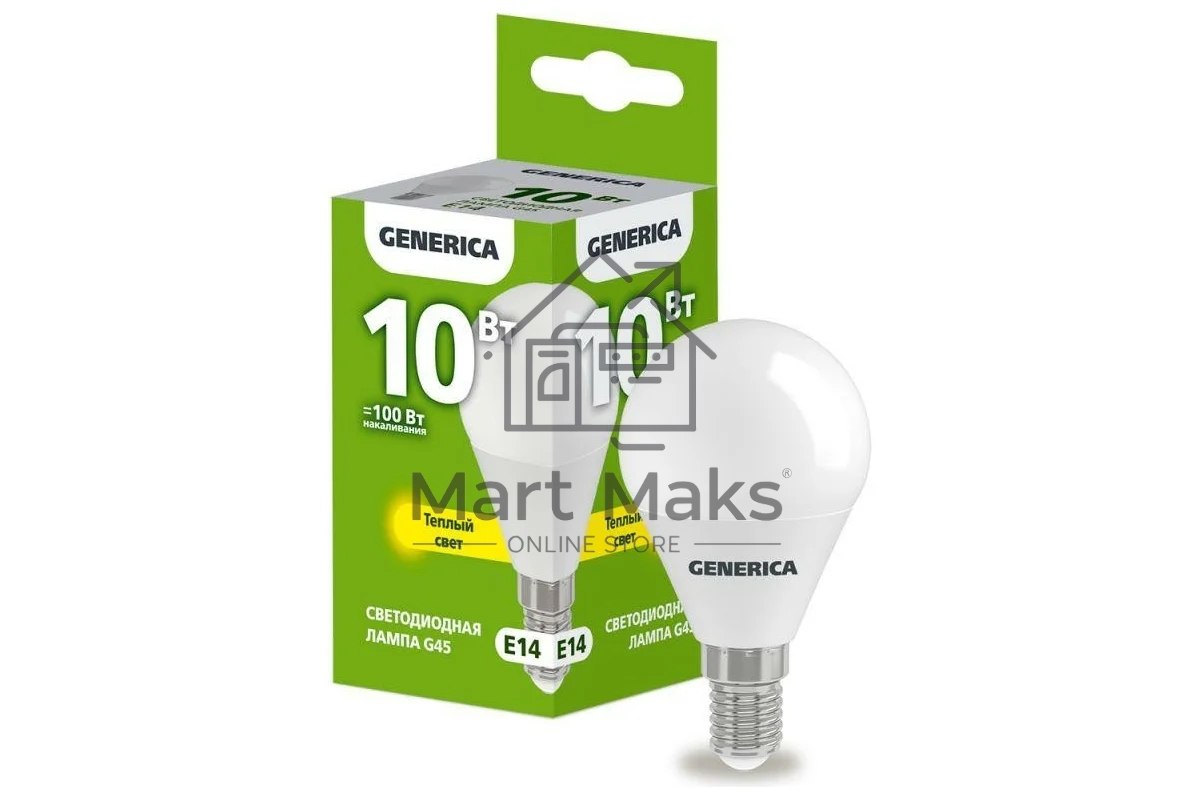 Лампа светодиодная GENERICA LL-G45-10-230-30-E14-G G45 10 Вт шар 3000К E14 230В