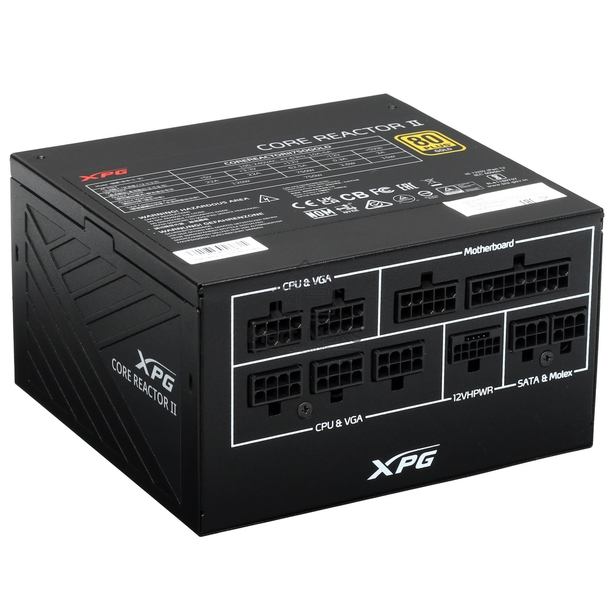 Блок питания ADATA XPG Core Reactor II COREREACTORII750GOLD RTL (COREREACTORII750G-BKCEU), 750Вт, 80 PLUS Gold, 120мм, модульный, черный