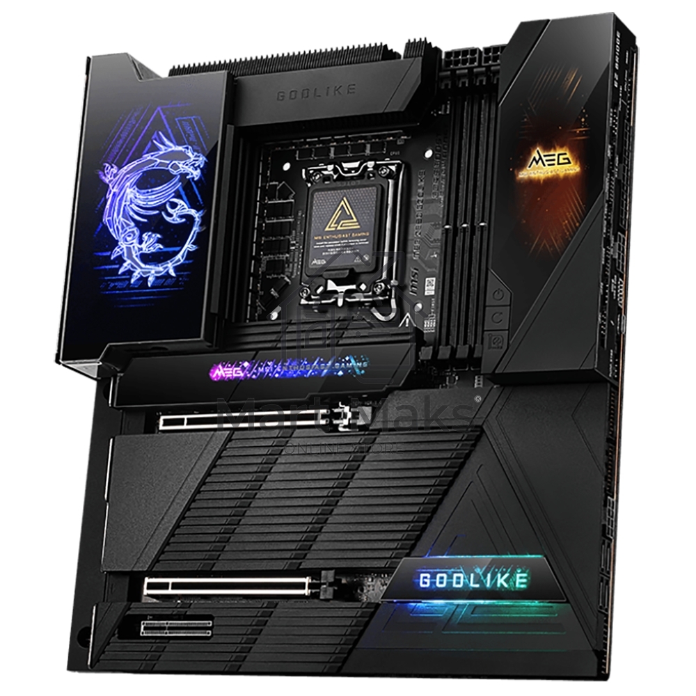 Материнская плата MSI MEG Z890 GODLIKE, LGA1851, Intel Z890, 4xDDR5, 4xSATA, 8xM.2, 2xPCIe 5.0 x16, 1xPCIe 4.0 x4, 2xThunderbolt 4 (40Gbps), 1x10G LAN, 1x5Gb LAN, Wi-Fi 7, Bluetooth 5.4, 5xUSB-C 10Gbps, 1xUSB-C 20Gbps, 8xUSB-A 10Gbps, 4xUSB-A 5Gbps, 4xUSB