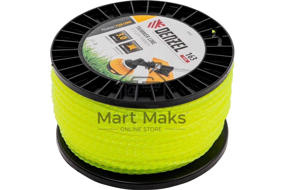 Леска для триммера Denzel витой квадрат, 3,0мм х 163м, на DIN катушке FLEX CORD