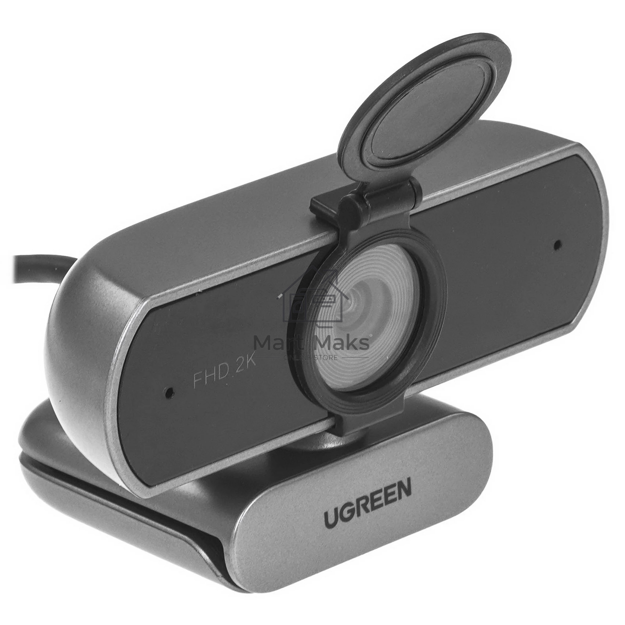 Веб-камера UGREEN CM717 2560x1440, 30 кадр/с, USB, микрофон (2 шт, шумоподавление), автофокус, универсальное крепление, серый