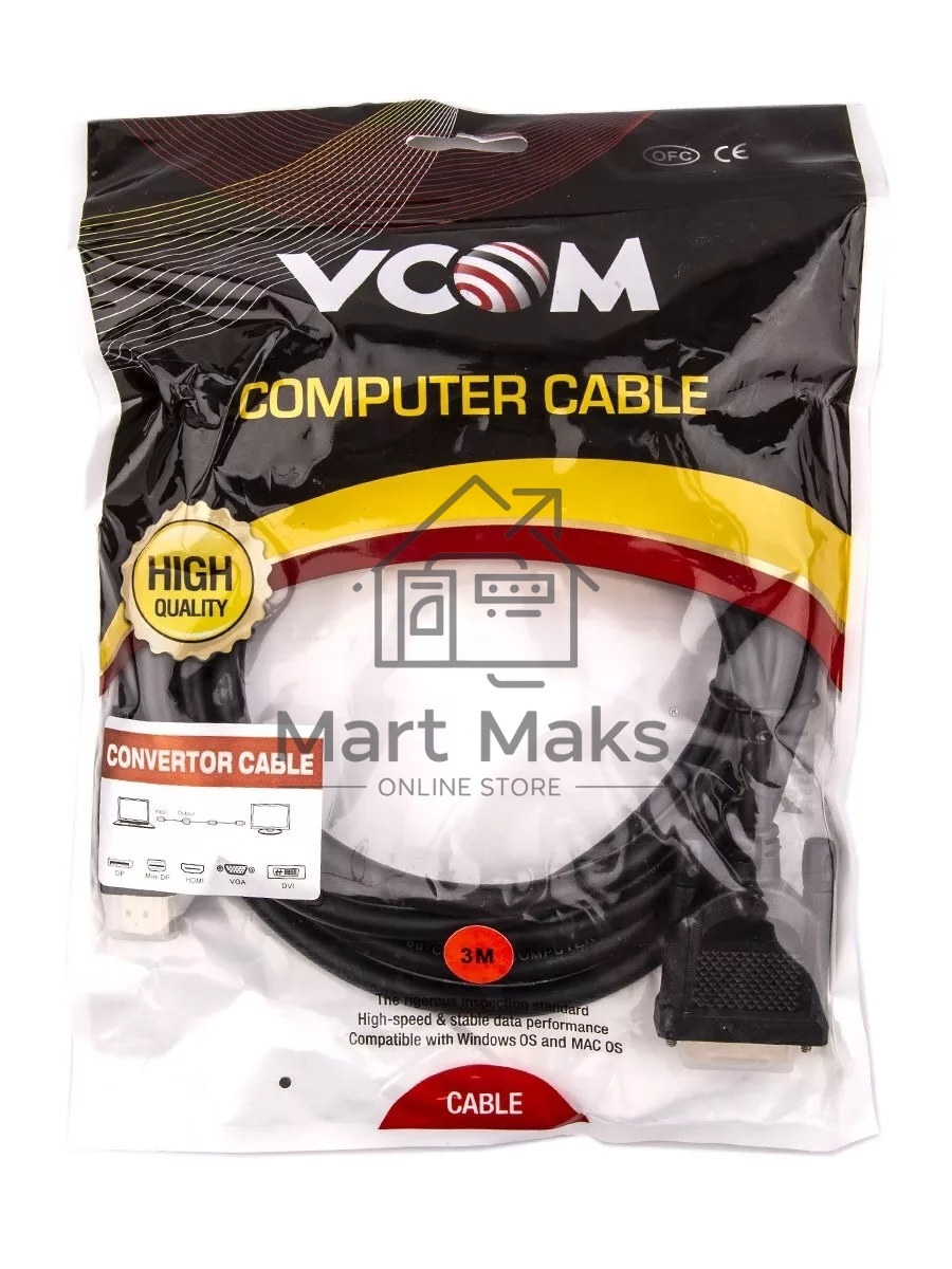 Кабель HDMI AM/DVI(24+1)M, 3м, CU, 1080P@60Hz, 2F, VCOM <CG484GD-3M>