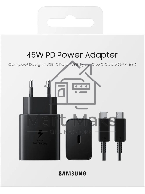 Сетевое зарядное устройство Samsung EP-T4510 Adapter 45W с кабелем USB Type-C черный