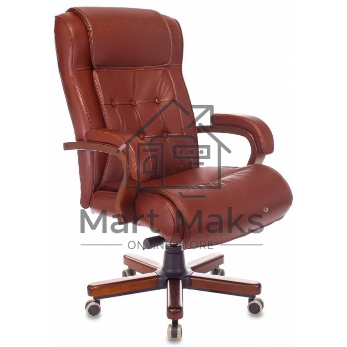 Кресло руководителя Бюрократ T-9926WALNUT светло-коричневый Leather Eichel, кожа, крестовина металл/дерево