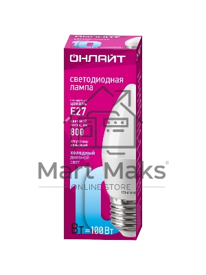Лампа светодиодная ОНЛАЙТ 61961 OLL-C37-10-230-6.5K-E27-FR
