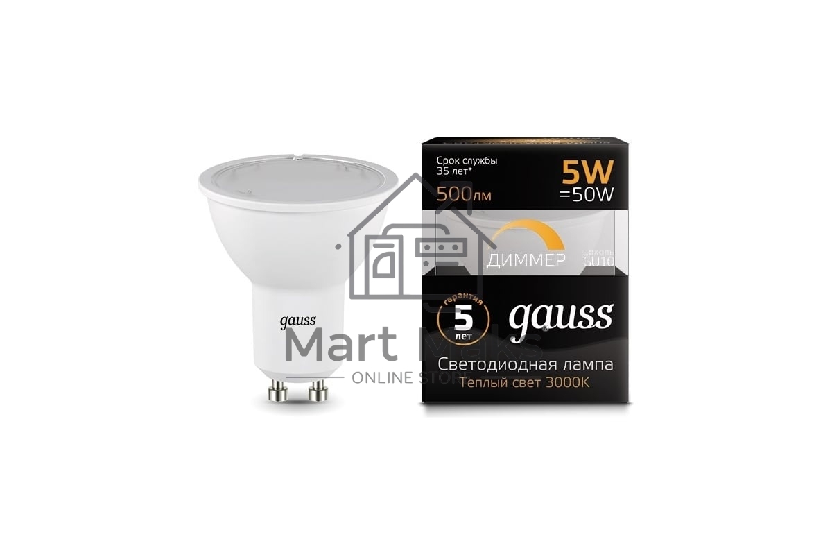 Лампа светодиодная Gauss Led MR16 GU10-dim 5Вт 3000К диммируемая 101506105-D