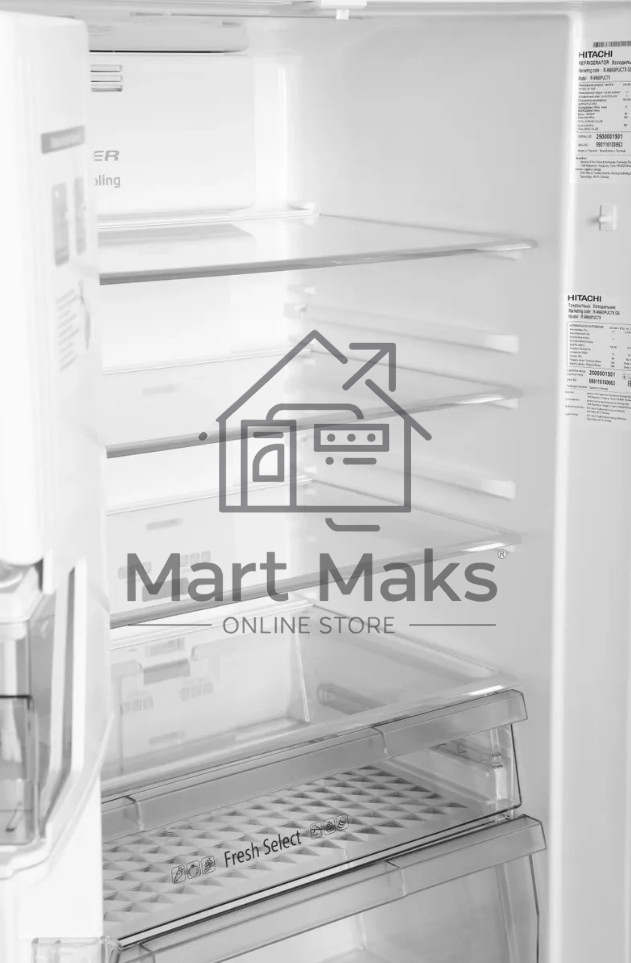 Холодильник Hitachi R-W660PUC7X GS серебристый стекло двухкамерный 396/144л морозилка сверху, No Frost, Side by Side