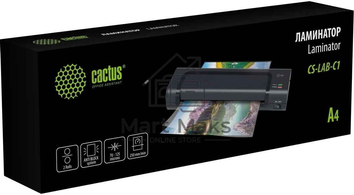 Ламинатор Cactus CS-LAB-C1 черный A4 (70-125мкм) 25 см/мин (2 вал.) лам. фото