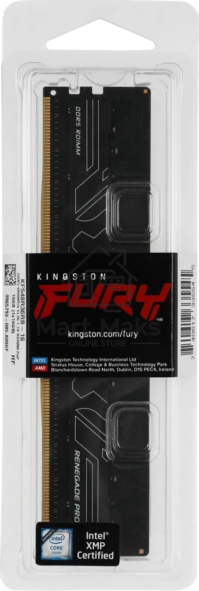 Оперативная память Kingston Fury Renegade Pro, DDR5, 16GB (1x16GB), 4800MHz, CL36, ECC, RDIMM