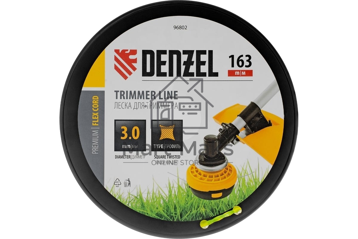 Леска для триммера Denzel витой квадрат, 3,0мм х 163м, на DIN катушке FLEX CORD