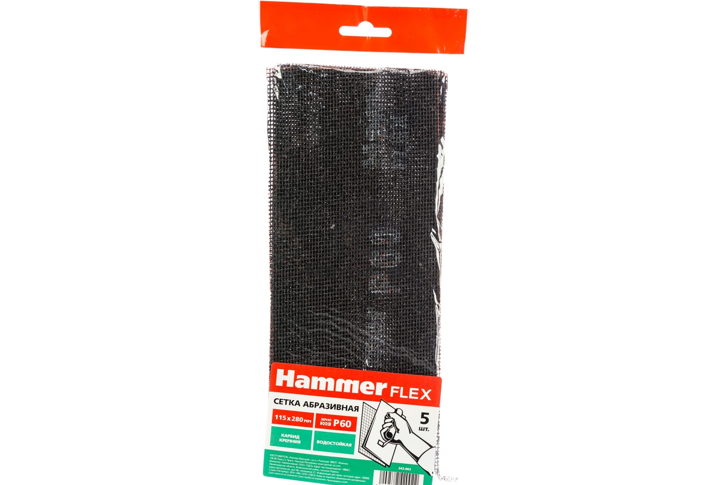 Сетка абразивная Hammer Flex 242-002 115х280мм, P60, водостойкая (5шт.)
