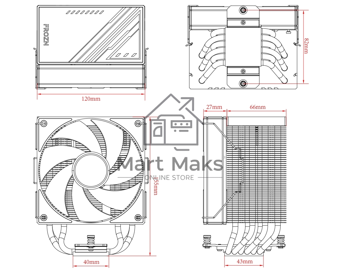 Кулер ID-Cooling Frozn A610 ARGB черный 120мм алюминий+медь 2000rpm 30db 4-pin 250W 155мм
