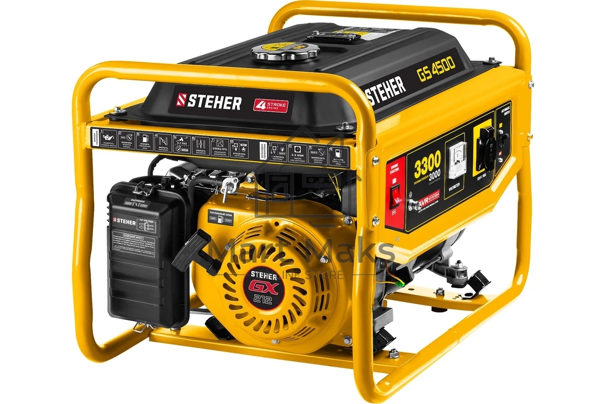 Электрогенератор бензиновый STEHER GS-4500, 3.3 кВт, 72 дБ, 39 кг