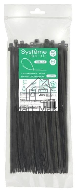 Стяжка кабельная SE IMT30048B 300х4.8 черный (уп.100 шт)